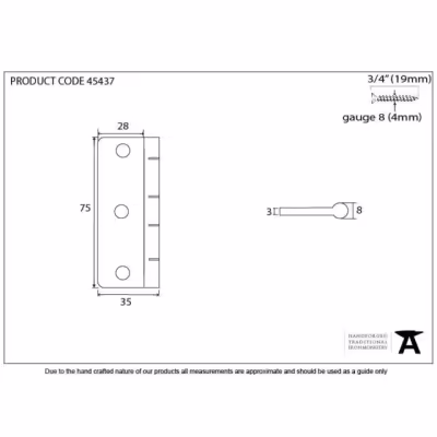 Aged Bronze 3" Dummy Butt Hinge (Single) - Image 3