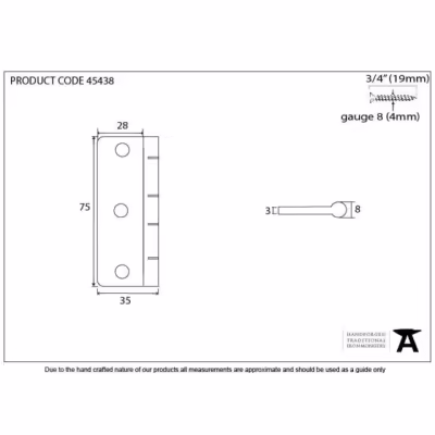 Aged Brass 3" Dummy Butt Hinge (Single) - Image 3