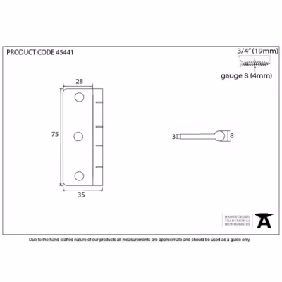 Polished Brass 3" Dummy Butt Hinge (Single) - Image 3
