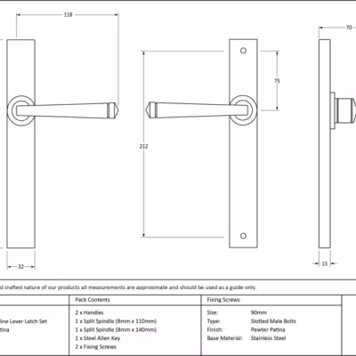 Pewter Avon Slimline Lever Latch Set - Image 7