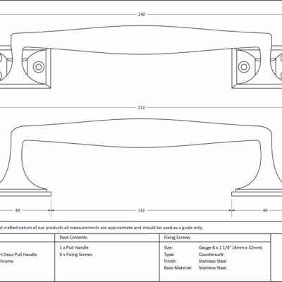 Polished Chrome 230mm Art Deco Pull Handle - Image 4