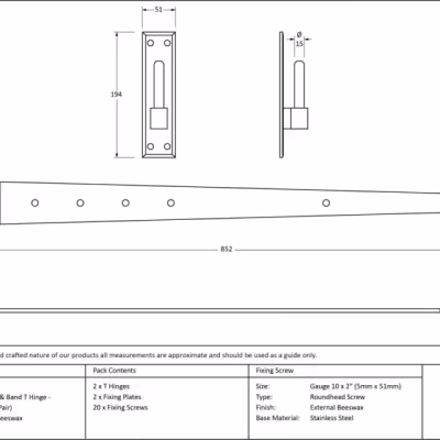 External Beeswax 35" Hook & Band Hinge - Cranked (pair) - Image 4