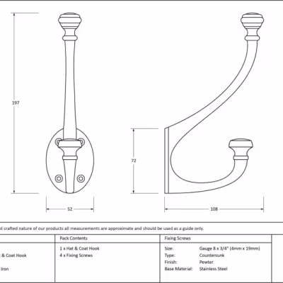 Pewter 7 3/4" Hat & Coat Hook - Image 3