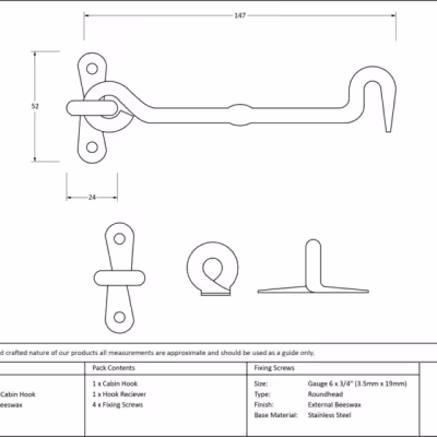 External Beeswax 6" Forged Cabin Hook - Image 2