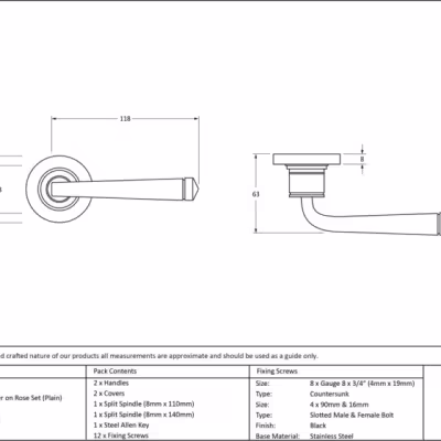 Black Avon Round Lever on Rose Set (Plain) - Image 4