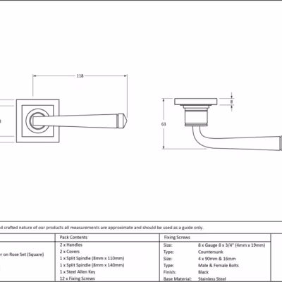 Black Avon Round Lever on Rose Set (Square) - Image 5