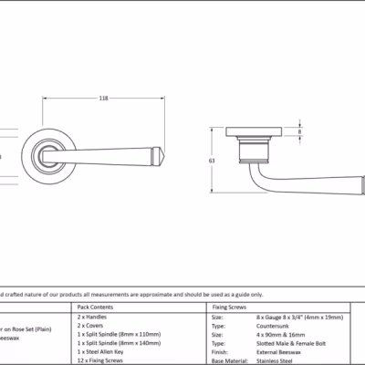 External Beeswax Avon Round Lever on Rose Set (Plain) - Image 4