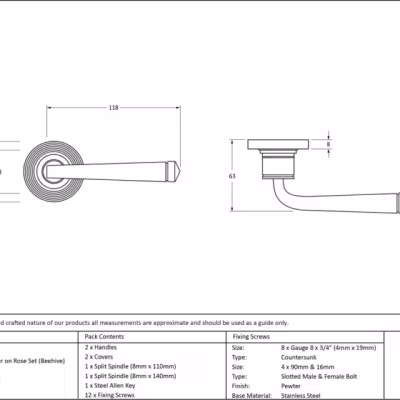 Pewter Avon Round Lever on Rose Set (Beehive) - Image 4