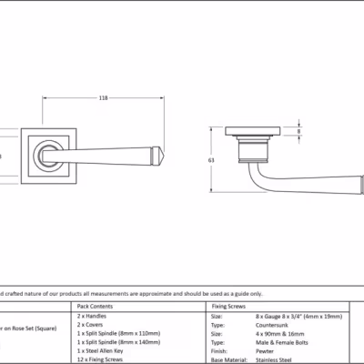 Pewter Avon Round Lever on Rose Set (Square) - Image 3