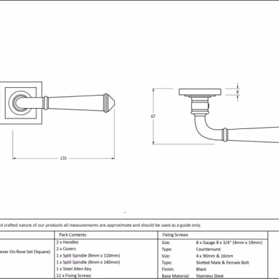 Black Regency Lever on Rose Set (Square) - Image 3