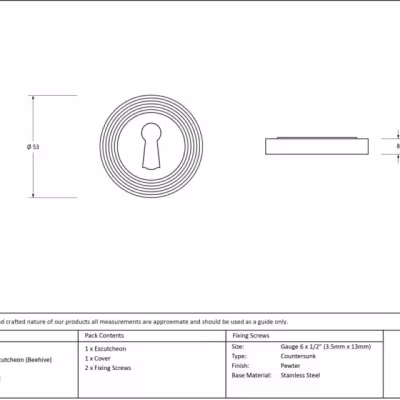 Pewter Round Escutcheon (Beehive) - Image 3