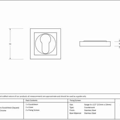 Polished Chrome Round Euro Escutcheon (Square) - Image 3