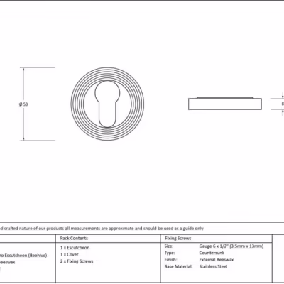 External Beeswax Round Euro Escutcheon (Beehive) - Image 4