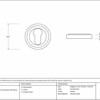 Pewter Round Euro Escutcheon (Art Deco) - Image 4