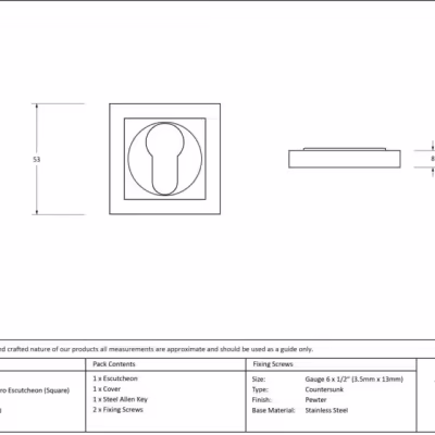 Pewter Round Euro Escutcheon (Square) - Image 3