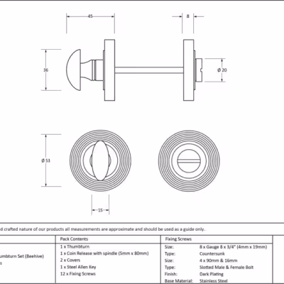 Aged Brass Round Thumbturn Set (Beehive) - Image 4