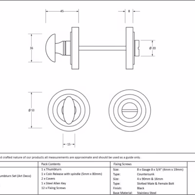 Black Round Thumbturn Set (Art Deco) - Image 3