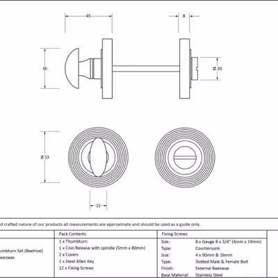 External Beeswax Round Thumbturn Set (Beehive) - Image 3