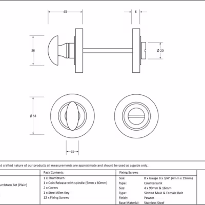 Pewter Round Thumbturn Set (Plain) - Image 3