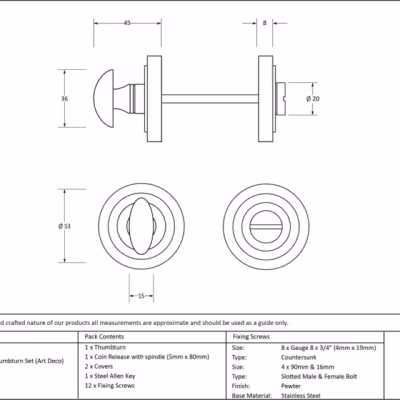 Pewter Round Thumbturn Set (Art Deco) - Image 4