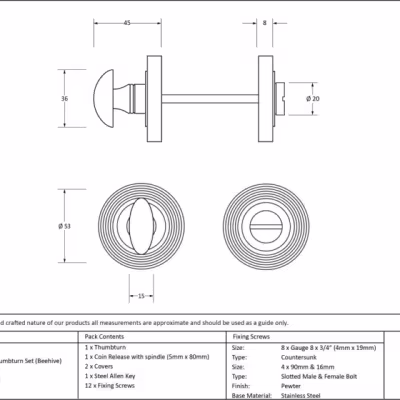 Pewter Round Thumbturn Set (Beehive) - Image 3