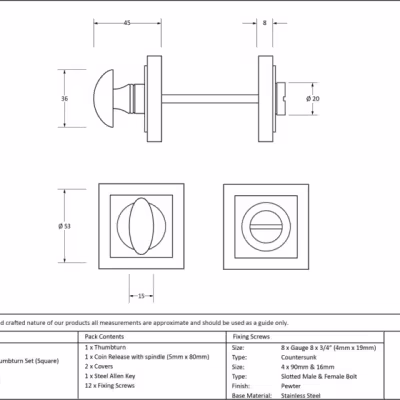 Pewter Round Thumbturn Set (Square) - Image 3