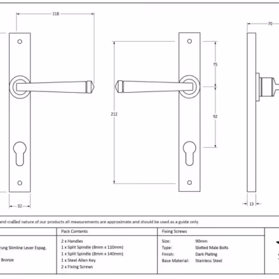 Polished Bronze Avon Slimline Espag. Lock Set - Image 3