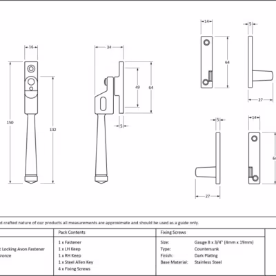 Polished Bronze Night-Vent Locking Avon Fastener - Image 3