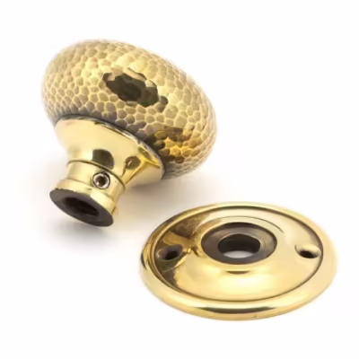 Aged Brass Hammered Mushroom Mortice/Rim Knob Set - Image 4