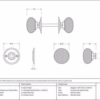 Polished Nickel Hammered Mushroom Mortice/Rim Knob Set - Image 4