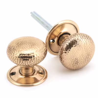 Polished Bronze Hammered Mushroom Mortice/Rim Knob Set - Image 4