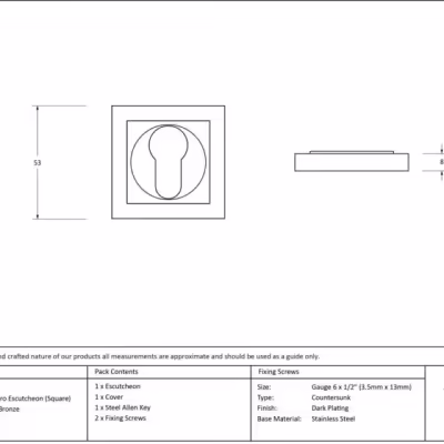Polished Bronze Round Euro Escutcheon (Square) - Image 4