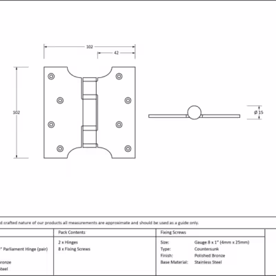 Polished Bronze 4" x 2" x 4" Parliament Hinge (pair) ss - Image 3