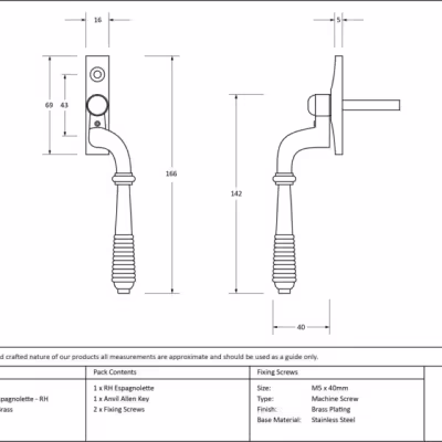 Polished Brass Reeded Espag - RH - Image 3