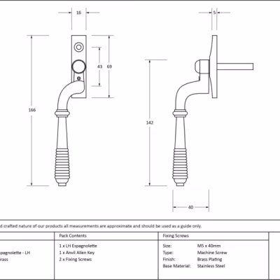 Polished Brass Reeded Espag - LH - Image 3
