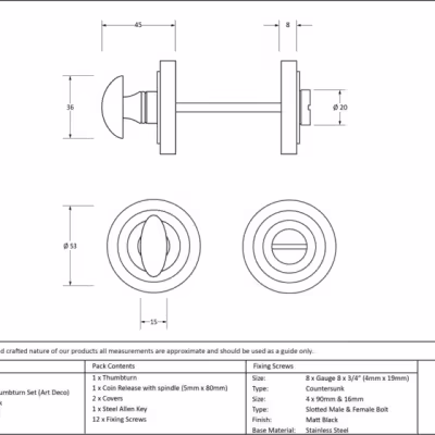 Matt Black Round Thumbturn Set (Art Deco) - Image 5