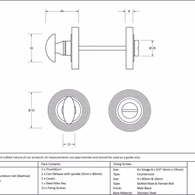 Matt Black Round Thumbturn Set (Beehive) - Image 3
