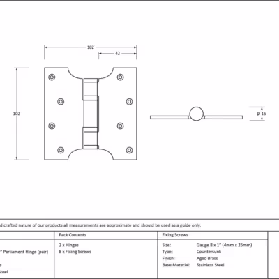Aged Brass 4" x 2" x 4" Parliament Hinge (pair) ss - Image 3