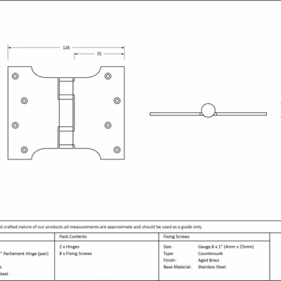 Aged Brass 4" x 3" x 5" Parliament Hinge (pair) ss - Image 3