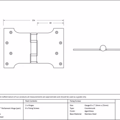Aged Brass 4" x 4" x 6" Parliament Hinge (pair) ss - Image 3