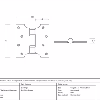 Polished Brass 4" x 2" x 4" Parliament Hinge (pair) ss - Image 3