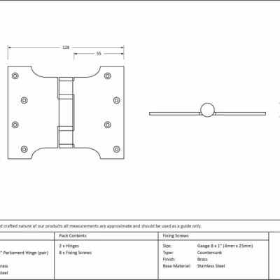 Polished Brass 4" x 3" x 5" Parliament Hinge (pair) ss - Image 3