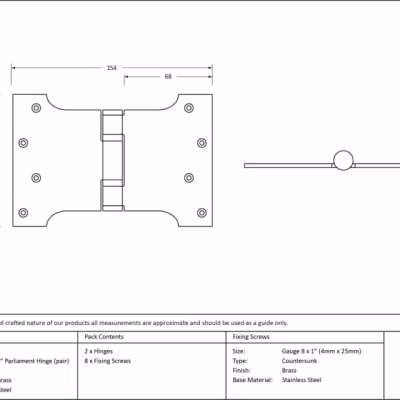 Polished Brass 4" x 4" x 6" Parliament Hinge (pair) ss - Image 3