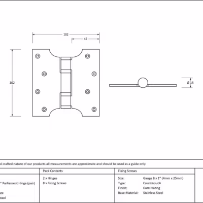 Aged Bronze 4" x 2" x 4" Parliament Hinge (pair) ss - Image 3