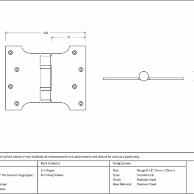 Polished Nickel 4" x 3" x 5" Parliament Hinge (pair) ss - Image 3