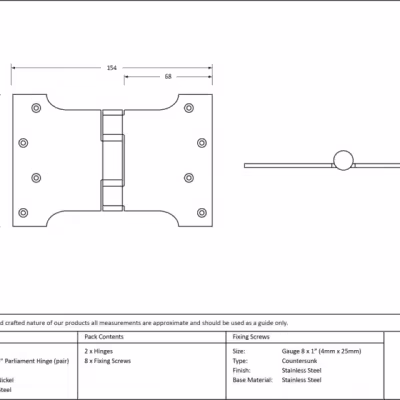 Polished Nickel 4" x 4" x 6" Parliament Hinge (pair) ss - Image 3
