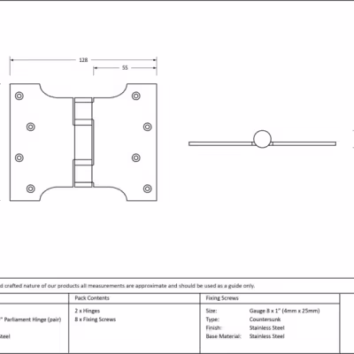 Satin SS 4" x 3" x 5" Parliament Hinge (pair) - Image 3