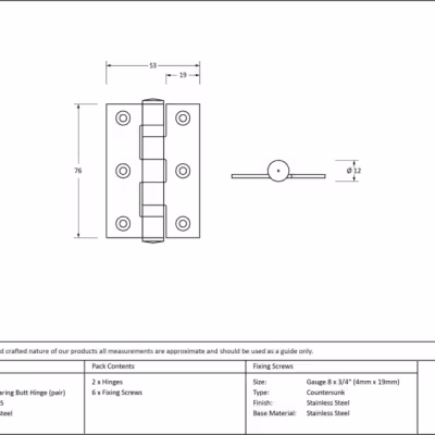 Polished SS 3" Ball Bearing Butt Hinge (pair) - Image 3