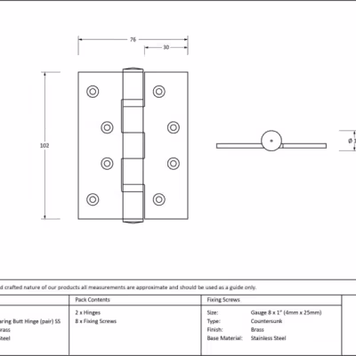 Polished Brass 4" Ball Bearing Butt Hinge (pair) ss - Image 3