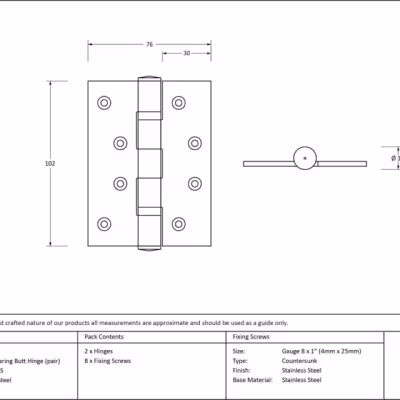 Polished SS 4" Ball Bearing Butt Hinge (pair) - Image 3